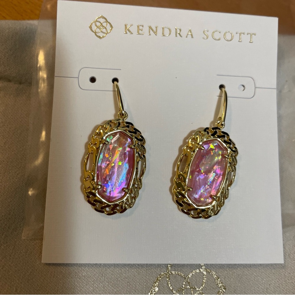 Kendra Scott Pink Dani Figaro Frame Drop Earrings SV3 14k Gold-Plated 1.55"L NWT